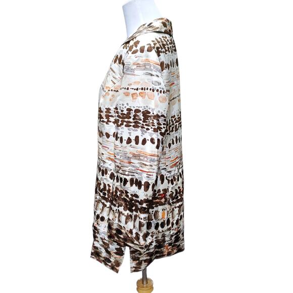 Chico's Sz 1 Brown Orange White Silk Jacket Geometric Hidden Closure Chicos M 8 - Picture 8 of 16